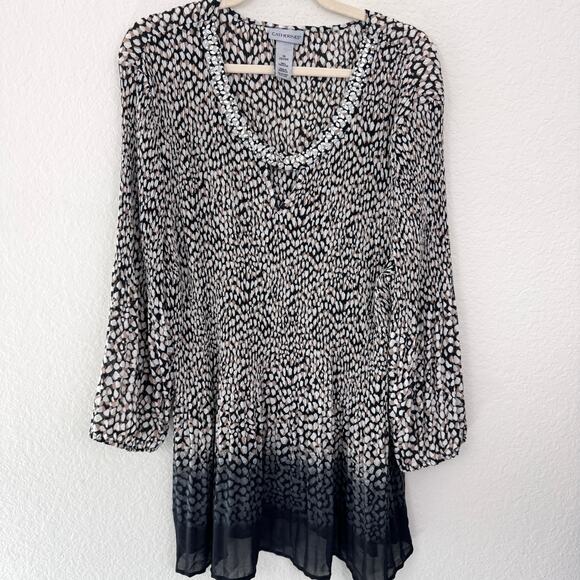 Catherine's Womens Blouse Top Size 3X Pleated Embellished Career Flowy Black - Picture 1 of 7
